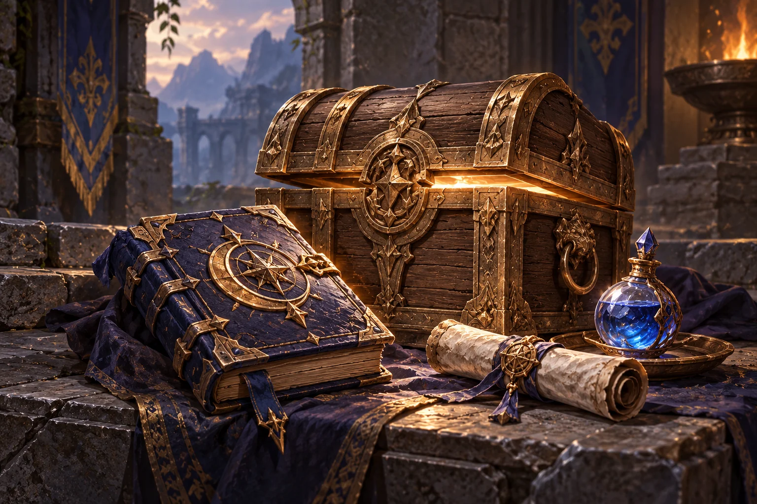 Сундук, книга перевоплощения и награды в стилистике Battle Pass R2 Eternal